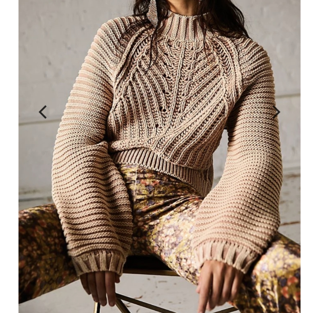 Free People Sweetheart Sweater Chunky Balloon Sleeve